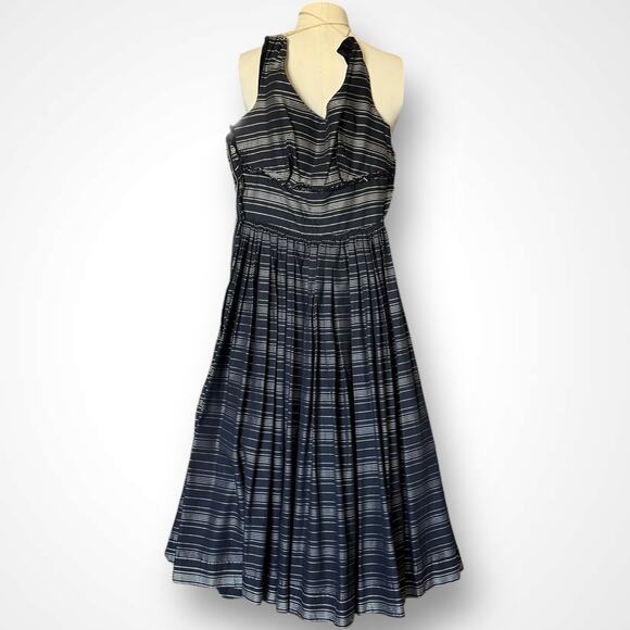 Vintage 1950s Velvet Striped Cotton Fit & Flare Party Dress Cupcake Black White - Picture 10 of 16